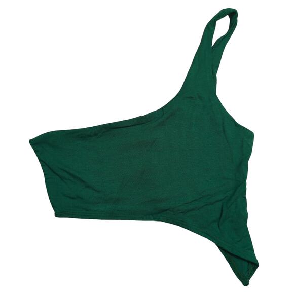 Naked Wardrobe Kelly Green Smooth Side Asymmetrical Crop Top NW-T2619 XS New - Picture 1 of 4